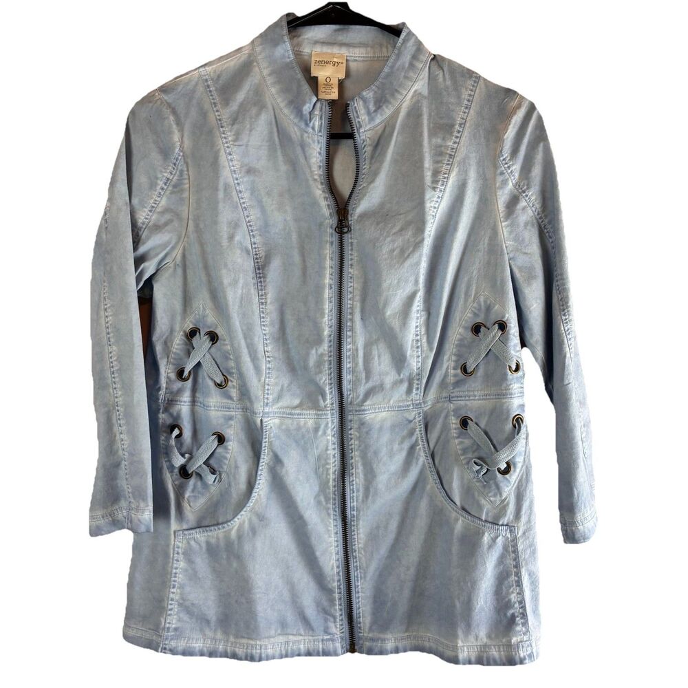 Zenergy By Chicos Women’s Light Blue Jacket Size 0 (small)